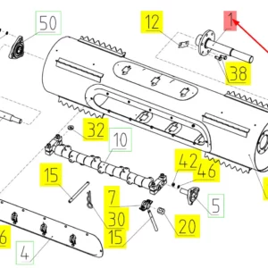 Oryginalny wałek bębna podajnika o numerze katalogowym 100443432, stosowany w kombajnach zbożowych marki Rostselmash schemat.