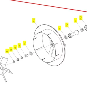 Oryginalna oś wentylatora o numerze katalogowym 100454666, stosowana w kombajnach zbożowych marki Rostselmash schemat.