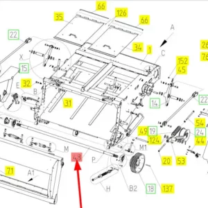 Oryginalny wał gardzieli o numerze katalogowym 100461661, stosowany w kombajnach zbożowych marki Rostselmash. schemat