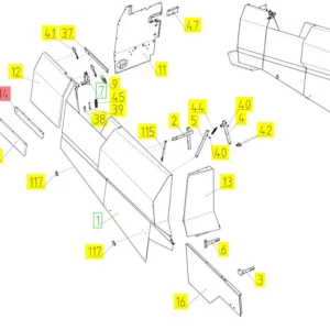 Oryginalny element obudowy prawa strona o numerze katalogowym 100483351, stosowany w kombajnach zbożowych marki Rostselmash. schemat