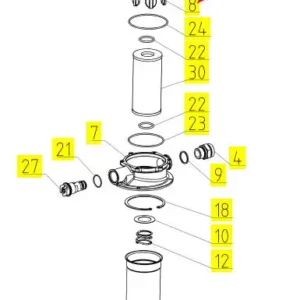 Oryginalne wieko korpusu filtra oleju hydraulicznego o numerze katalogowym 100494515, stosowane w kombajnach zbożowych marki Rostselmash schemat.