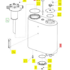 Oryginalny czujnik poziomu oleju hydraulicznego o numerze katalogowym 100499233, stosowany w kombajnach zbożowych marki Rostselmash schemat.