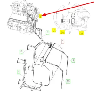 Oryginalby przewód paliwowy o numerze katalogowym 100499559, stosowany w kombajnach zbożowych marki Rostselmash schemat.
