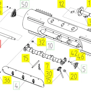 Oryginalny wałek bębna podajnika o numerze katalogowym 100500346, stosowany w kombajnach zbożowych marki Rostselmash schemat.