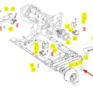 Oryginalny wentylator silnika o numerze katalogowym 100500347, stosowany w kombajnach zbożowych marki Rostselmash schemat.