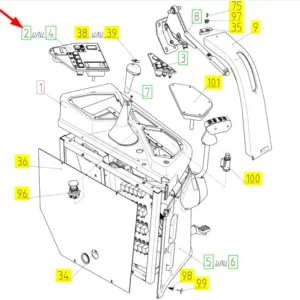 Oryginalny pulpit przycisków o numerze katalogowym 100504709, stosowany w kombajnach zbożowych marki Rostselmash schemat.