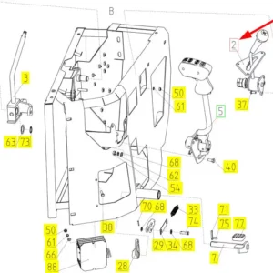 Oryginalna dźwignia regulacyjna o numerze katalogowym 100507329, stosowana w kombajnach zbożowych marki Rostselmash schemat.