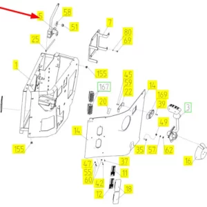 Oryginalna dźwignia zmiany biegów o numerze katalogowym 100507352, stosowana w kombajnach zbożowych marki Rostselmash schemat.