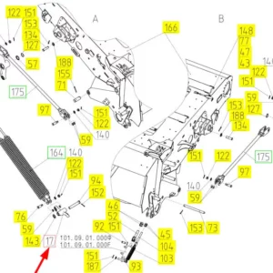 Oryginalna dźwignia przenośnika pochyłego o numerze katalogowym 100509137, stosowana w kombajnach zbożowych marki Rostselmash- schemat.