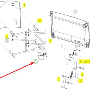 Oryginalny zamek osłony o numerze katalogowym 100509557, stosowany w kombajnach zbożowych marki Rostselmash schemat.