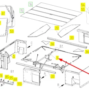 Oryginalny drążek mocujący o numerze katalogowym 100537777, stosowany w kombajnach zbożowych marki Rostselmash schemat.
