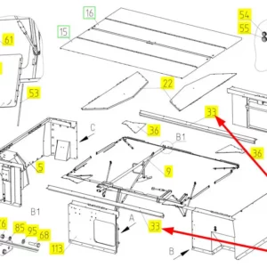 Oryginalna listwa mocująca o numerze katalogowym 100538533, stosowana w kombajnach zbożowych marki Rostselmash schemat.