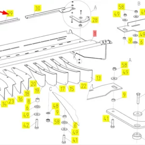 Oryginalna listwa mocująca o numerze katalogowym 100580258, stosowana w kombajnach zbożowych marki Rostselmash schemat.