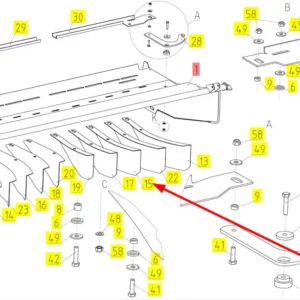Oryginalna płyta kierunkowa deflektora pokosu o numerze katalogowym 100597896, stosowana w kombajnach zbożowych marki Rostselmash schemat.