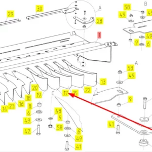 Oryginalna płyta kierunkowa deflektora pokosu o numerze katalogowym 100597907, stosowana w kombajnach zbożowych marki Rostselmash schemat.