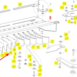 Oryginalna płyta kierunkowa deflektora pokosu o numerze katalogowym 100598978, stosowana w kombajnach zbożowych marki Rostselmash schemat.