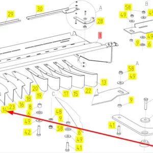 Oryginalna płyta kierunkowa deflektora pokosu o numerze katalogowym 100598979, stosowana w kombajnach zbożowych marki Rostselmash schemat.