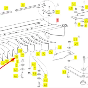 Oryginalna płyta kierunkowa deflektora pokosu o numerze katalogowym 100598981, stosowana w kombajnach zbożowych marki Rostselmash schemat.