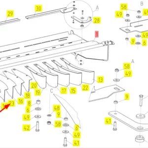 Oryginalna płyta kierunkowa deflektora pokosu o numerze katalogowym 100598982, stosowana w kombajnach zbożowych marki Rostselmash schemat.