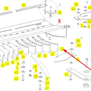 Oryginalna płyta kierunkowa deflektora pokosu o numerze katalogowym 100598983, stosowana w kombajnach zbożowych marki Rostselmash schemat.