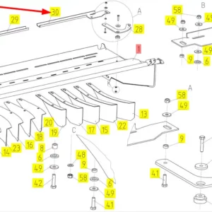 Oryginalna listwa mocująca o numerze katalogowym 100598986, stosowana w kombajnach zbożowych marki Rostselmash schemat.