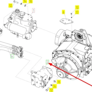 Oryginalny silnik hydrauliczny o numerze katalogowym 100611406, stosowany w kombajnach zbożowych marki Rostselmash schemat.
