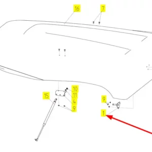 Oryginalny zaczep dachu kabiny o numerze katalogowym 100618529, stosowany w kombajnach zbożowych marki Rostselmash schemat.