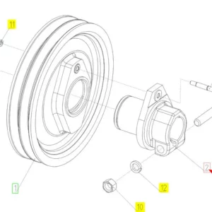 Oryginalna piasta koła pasowego o numerze katalogowym 100659145, stosowana w kombajnach zbożowych marki Rostselmash schemat.