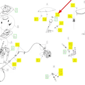 Oryginalne oznaczenie gałki zmiany biegów o numerze katalogowym 100668350, stosowane w kombajnach zbożowych marki Rostselmash schemat.