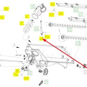 Oryginalny sworzeń o numerze katalogowym 100674625, stosowany w kombajnach zbożowych marki Rostselmash schemat.