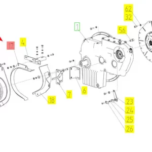 Oryginalna obudowa koła pasowego skrzyni biegów o numerze katalogowym 100676088, stosowana w kombajnach zbożowych marki Rostselmash. schemat