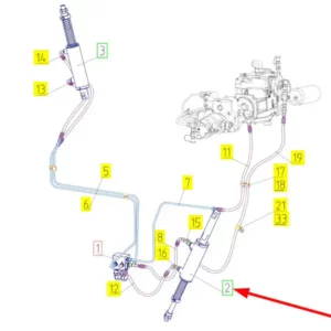 Oryginalny siłownik hydrauliczny siekacza słomy o numerze katalogowym 100677886, stosowany w kombajnach zbożowych marki Rostselmash schemat.