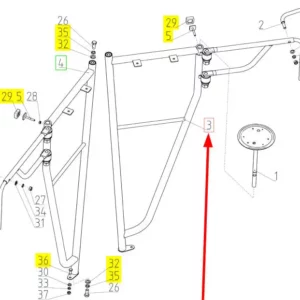 Oryginalny wspornik prawego lusterka o numerze katalogowym 100684146, stosowany w kombajnach zbożowych marki Rostselmash- schemat.