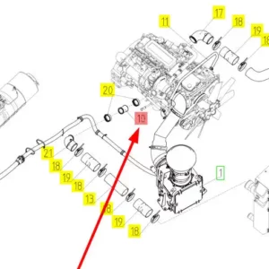 Oryginalny przewód układu chłodzenia o umerze katalogowym 100689376, stosowany w kombajnach zbożowych marki Rostselmsh. schemat