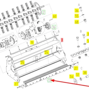 Oryginalna płyta z nożami stałymi o numerze katalogowym 100697467, stosowana w kombajnach zbożowych marki Rostselmash schemat.