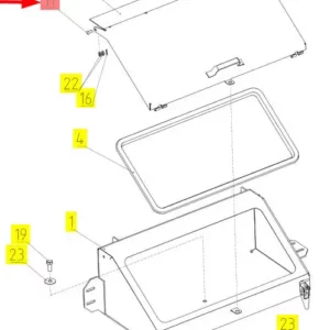 Oryginalny sworzeń klapy skrzyni na narzędzia o numerze katalogowym 100698012, stosowany w kombajnach zbożowych marki Rostselmash- schemat.
