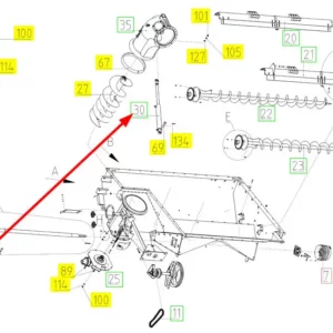 Oryginalny siłownik hydrauliczny rury wysypowej o numerze katalogowym 100699027, stosowane kombajnach zbożowych marki Rostselmash schemat.
