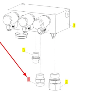 Oryginalna złączka hydrauliczna o numerze katalogowym 100709261, stosowana w kombajnach zbożowych marki Rostselmash. schemat
