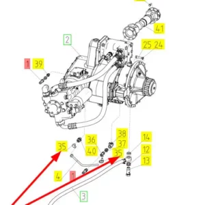 Oryginalne kolanko hydrauliczne o numerze katalogowym 100713451, stosowane w kombajnach zbożowych marki Rostselmash schemat.