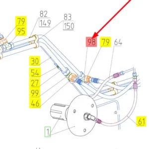Oryginalny trójnik złącze hydrauliczne o numerze katalogowym 100716610, stosowany w kombajnach zbożowych marki Rostselmash schemat.