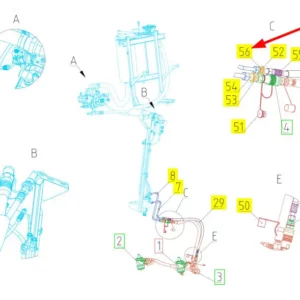 Oryginalne złącze hydrauliczne o numerze katalogowym 100717922, stosowane w kombajnach zbożowych marki Rostselmash schemat.