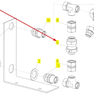 Oryginalne złącze hydrauliczne o numerze katalogowym 100717978, stosowane w kombajnach zbożowych marki Rostselmash schemat.