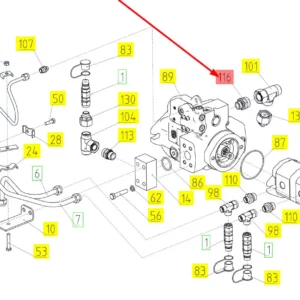 Oryginalne złącze hydrauliczne o numerze katalogowym 100718721, stosowane w kombajnach zbożowych marki Rostselmash schemat.