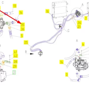 Oryginalny trójnik hydrauliczny o numerze katalogowym 100720171, stosowany w kombajnach zbożowych marki Rostselmash schemat.