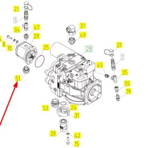 Oryginalne złącze hydrauliczne o numerze katalogowym 100721489, stosowane w kombajnach zbożowych marki Rostselmash schemat.
