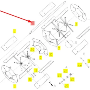 Oryginalny wał wentylatora wialni o numerze katalogowym 100723782, stosowany w kombajnach zbożowych marki Rostselmash schemat.