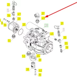 Oryginalne złącze hydrauliczne o numerze katalogowym 100724310, stosowane w kombajnach zbożowych marki Rostselmash schemat.