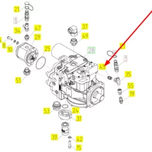 Oryginalne złącze hydrauliczne o numerze katalogowym 100725031, stosowane w kombajnach zbożowych marki Rostselmash schemat.