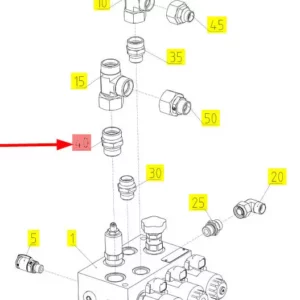 Oryginalna złączka hydrauliczna o numerze katalogowym 100725065, stosowana w kombajanch zbożowych marki Rostselmash- schemat.