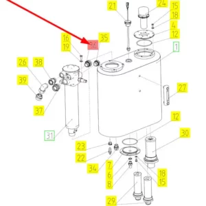 Oryginalne złącze hydrauliczne o numerze katalogowym 100725083, stosowane w kombajnach zbożowych marki Rostselmash schemat